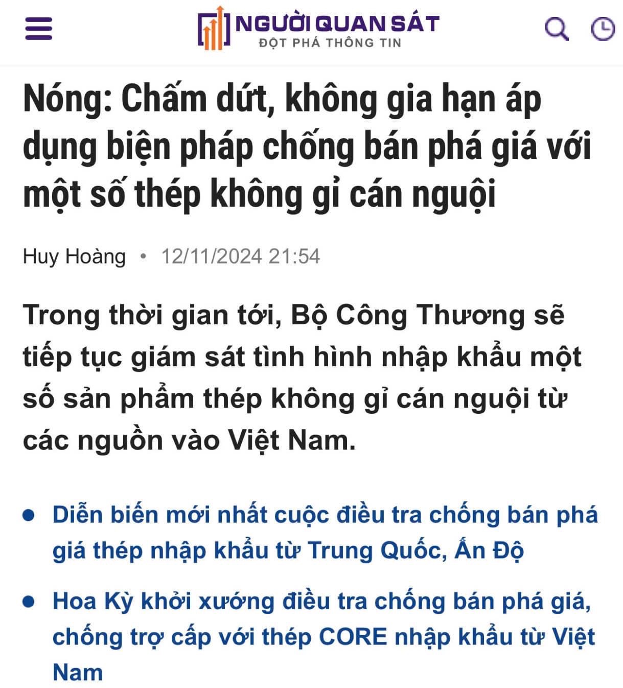 Tâm điểm thị trường 13/11/2024: Thép không gỉ cán NGUỘI